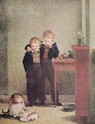 Georg Friedrich Kersting Kinder mit Katzen oil